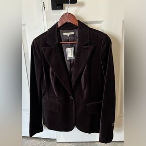 Brown Velour Blazer New with tags One-button closure Decorative button on cuffs